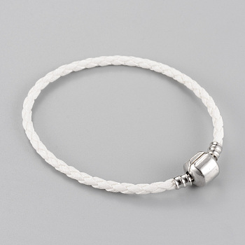 Imitation Leather European Style Bracelet Making, with Brass Clasps, White, 7-5/8 inch(195mm)x3mm