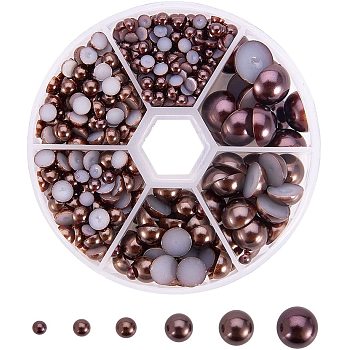 1Box ABS Plastic Imitation Pearl Dome Cabochons, Half Round, Coconut Brown, 4~12x2~6mm, about 666pcs/box