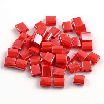 Glass Beads, Macaron Color, 2-Hole, Square, Dark Red, 5x5x2mm, Hole: 0.9mm, about 50Pcs/bag