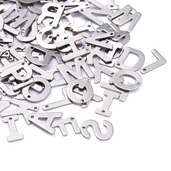 201 Stainless Steel Letter Charms, Random Mixed Letters, 11x5.5~12x0.5mm, Hole: 1mm