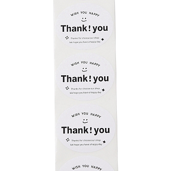 Self-Adhesive Paper Gift Tag Stickers with Word Thank You, for Party, Decorative Presents, White, 50x60mm 120pcs/roll