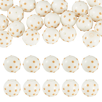 20Pcs Handmade Bumpy Lampwork Beads, Hand Painted Beads, with Enamel, Round, Brown&White, 11~11.5x12~12.5x12~12.5mm, Hole: 1.7mm