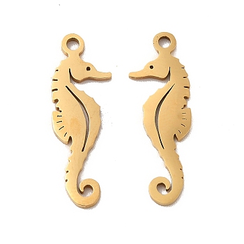 201 Stainless Steel Pendants, Sea Horse Charm, Golden, 21.3x7x0.9mm, Hole: 1.4mm