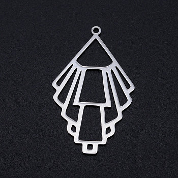 201 Stainless Steel Filigree Charms, Rhombus, Stainless Steel Color, 39x23.5x1mm, Hole: 1.6mm