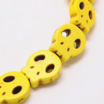 Skull Synthetic Turquoise Beads Strands, Dyed, Yellow, 15x13x4mm, Hole: 1mm, about 27pcs/strand, 15.7 inch