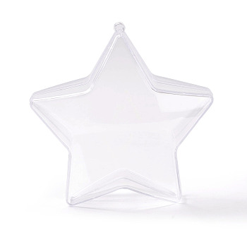 Openable Transparent Plastic Pendants, Fillable Plastic Bauble Christmas Ornament, Star, Clear, 104x99x50mm, Hole: 3.5mm, Inner Diameter: 80x97mm.