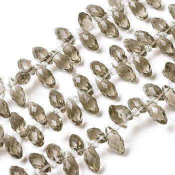 Crystal Glass Beads Strands, Top Drilled Beads, Faceted, Teardrop, Dark Gray, 13x6mm, Hole: 1mm, about 100pcs/strand, 16.5 inch