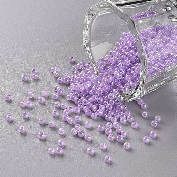 12/0 Grade A Round Glass Seed Beads, Ceylon, Medium Purple, 2x1.5mm, Hole: 0.7mm, about 48500pcs/pound