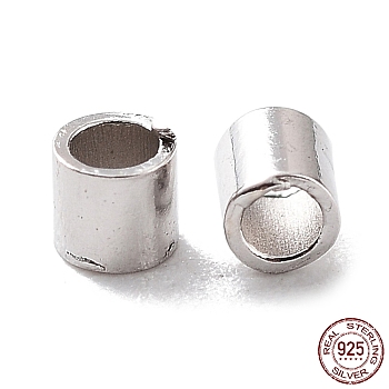 Rhodium Plated 925 Sterling Silver Spacer Tube Beads, Column, Platinum, 1.7x1.5mm, Hole: 1mm, about 741pcs(10g)/bag