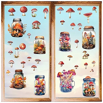 8 Sheets 8 Styles PVC Waterproof Wall Stickers, Self-Adhesive Decals, for Window or Stairway Home Decoration, Rectangle, Mushroom, 200x145mm, about 1 sheets/style