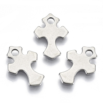 201 Stainless Steel Tiny Cross Charms, Laser Cut, Stainless Steel Color, 14.5x10x0.8mm, Hole: 1.8mm