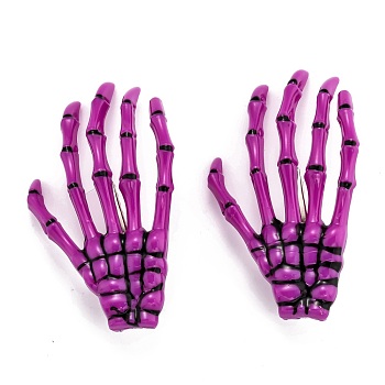 Halloween Skeleton Hands Bone Hair Clips, Plastic & Iron Alligator Hair Clips, Purple, 72x41x6mm