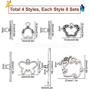 SUNNYCLUE 32Sets 4 Style Tibetan Style Alloy Toggle Clasps(FIND-SC0002-72)-2