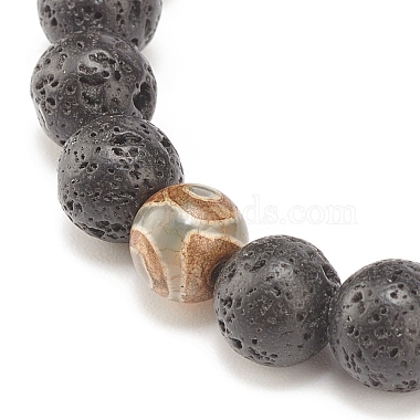 2Pcs 2 Style Natural Lava Rock & Tibetan Agate Round Beaded Stretch Bracelets Set(BJEW-JB08312)-7