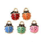 Alloy Enamel Pendants, Ladybug Charms, Golden, Mixed Color, 12.5x9x4mm, Hole: 2mm(AL-CBA8C45-01)