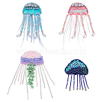 4Pcs 4 Colors Plastic PVC Hand-nailed Beads Paillette Sew on Clothing Patches, Jellyfish, Mixed Color, 47~128x42~62x4.5~8mm, 1pc/color(PATC-FG0003-08)