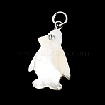 Natural White Shell & Crystal Rhinestone Pendants, with 304 Stainless Steel Jump Ring, White, Stainless Steel Color, Penguin Charm, 26x15x5.5mm, Hole: 4mm(SH-CBAC52B-01F)