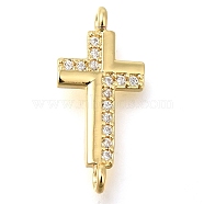 Brass Pave Clear Cubic Zirconia Connector Charms, Religion Cross Links, Real 16K Gold Plated, 20x9x3mm, Hole: 1.2mm(KK-M101-02G-G01)