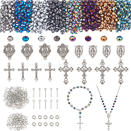 Elite DIY Rosary Beaded Style Necklaces Bracelet Making Finding Kit, Cross & Virgin Mary Alloy Pendants Jewelry Set, Antique Silver & Platinum, 8x6mm, Hole: 1mm(DIY-PH0021-63)