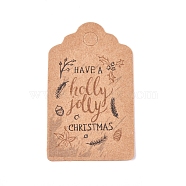 Paper Gift Tags, Hange Tags, For Arts and Crafts, For Christmas, with Word Holly & Jolly, BurlyWood, 50x30x0.3mm, Hole: 5mm(CDIS-L003-E03-B)