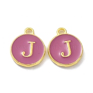 Golden Plated Alloy Enamel Charms, Cadmium Free & Lead Free, Enamelled Sequins, Flamingo, Flat Round with Letter, Letter.J, 14x12x2mm, Hole: 1.4mm(ENAM-XCP0001-13J)