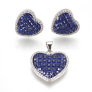 (Jewelry Parties Factory Sale), Fashionable Brass Micro Pave Cubic Zirconia Sets: Ear Studs & Pendants, with Enamel,Platinum Plated Color, Butterfly, Blue, 19.5x19.5x5mm, hole: 4x4mm, 14.5x15x4mm, pin: 0.8mm(SJEW-J015-B03)