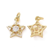 Rack Plating Brass Micro Pave Cubic Zirconia Charms, with Jump Ring, Long-Lasting Plated, Cadmium Free & Lead Free, Star Charm, Real 18K Gold Plated, 14.5x12x4.3mm, Hole: 3mm(KK-C008-34G)