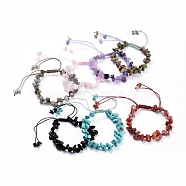 Adjustable Natural & Synthetic Mixed Stone Chip Beads Braided Bead Bracelets, with Nylon Thread, 1-7/8 inch(4.8cm)(BJEW-JB04392)