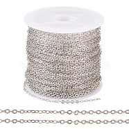 Brass Coated Iron Flat Cable Chains, Soldered, with Spool, Flat Oval, Platinum, 2x1.5x0.3mm, about 32.81 Feet(10m)/Roll(CH-TAC0007-01P)