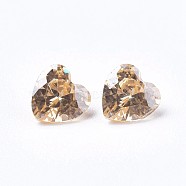 Cubic Zirconia Pointed Back Cabochons, Heart, Faceted, Goldenrod, 5x5x3mm(ZIRC-WH0001-C02)