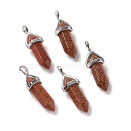 Synthetic Goldstone Pendants, Faceted, with Platinum Tone Brass Findings, Lead free & Cadmium Free, Bullet, 27~30x9~10x7~8mm, Hole: 4x3mm(G-K329-12P)