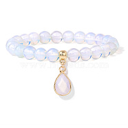 Synthetic Opalite Beaded Stretch Bracelets, with Teardrop Charm, 7-1/2 inch(19cm)(PW-WGB60EB-05)