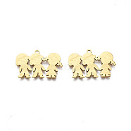 201 Stainless Steel Pendants, Girl & Boy, Real 18K Gold Plated, 16x24x1mm, Hole: 1.4mm(STAS-N091-153LG)