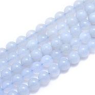 Natural Blue Chalcedony Beads Strands, Round, 10~10.5mm, Hole: 1mm, about 37pcs/Strand, 15.35 inch(39cm)(G-K310-C12-10mm)
