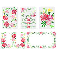 3Pcs 3 Styles PET Hollow Out Drawing Painting Stencils, for DIY Scrapbook, Photo Album, Rose Pattern, 297x210mm, 1pc/style(DIY-WH0395-0006)