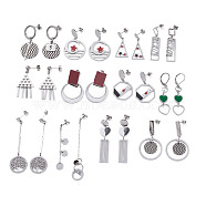 Mixed Style 304 Stainless Steel Dangle Earrings, with Enamel or Cubic Zirconia, Mixed Shapes, Stainless Steel Color, 30~86mm, Pin: 0.6~0.7mm(EJEW-I254-02P)