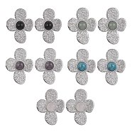 Natural Mixed Gemstone Flower Stud Earrings, Ion Plating(IP) 304 Stainless Steel Earrings for Women, Silver, 33x26.5mm(EJEW-JE05319-02)