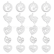 SUNNYCLUE 20Pcs 5 Style Mother's Day 304 Stainless Steel Pendants, Mix-shped, Stainless Steel Color, 18~25x17~21.5x1.5mm, Hole: 1.6~2mm, 4pcs/style(STAS-SC0004-09)