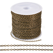 Brass Coated Iron Flat Cable Chains, Soldered, with Spool, Flat Oval, Antique Bronze, 2.5x2x0.3mm, about 32.81 Feet(10m)/Roll(CH-TAC0007-02AB)