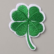 Non-Woven Fabrics Computerized Embroidery Cloth Iron on/Sew on Patches, Costume Accessories, Clover, Green, 47.5x36x1.5mm(PATC-WH0001-25)