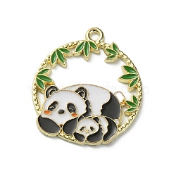 Alloy Enamel Pendants, Flat Round, Light Gold, Panda Pattern, 28x24.5x1.5mm, Hole: 1.8mm(ENAM-WH0063-06C)