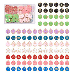 Craftdady 9 Sets 9 Colors Alloy Enamel Pendants, Flat Round with Constellation, Mixed Color, 22x18x2mm, Hole: 1.5mm, about 12pcs/set, 1set/color(ENAM-CD0001-11)