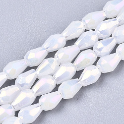 Electroplate Glass Beads Strands, AB Color Plated, Imitation Jade Glass, Faceted Teardrop, White, 4x3mm, Hole: 0.7mm, about 98~99pcs/strand, 16.54~16.92 inch(42~43cm)(EGLA-S194-02A-B01)