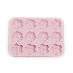 Food Grade Silicone Molds, Fondant Molds, Ice Cube Molds, For DIY Cake Decoration, Chocolate, Candy, UV Resin & Epoxy Resin Jewelry Making, Sakura Flower, Pink, 170x126x11mm, Flower: 35x32mm, 33mm, 33mm(DIY-I021-34)