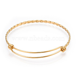 Adjustable 304 Stainless Steel Expandable Bangle Making, Real 18K Gold Plated, 65mm(STAS-I066-01B-G)