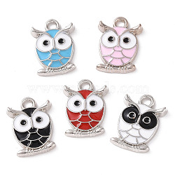 Alloy Enamel Pendants, Owl Charm, Platinum, Mixed Color, 16.5x12x2.5mm, Hole: 1.6mm(ENAM-B054-02P)