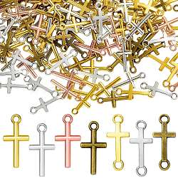 350Pcs 2 Styles Alloy Pendants & Links Connector Charms, Cross Charms, Mixed Color, 18.5x9x1.5mm, Hole: 1.8mm(FIND-SZ0003-88)