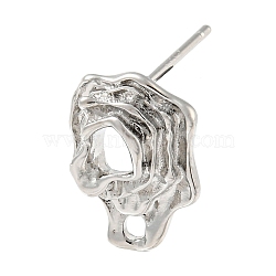 Brass Stud Earring Findings, Irregular Hollowing, Platinum, 15.5x11mm, Hole: 1.6mm, Pin: 13.5mm(KK-R154-05P)