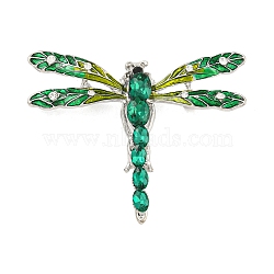 Alloy Rhinestone Dragonfly Brooch, Insect Enamel Pins, Platinum, Green, 37x47.72mm(JEWB-U006-05B-P)