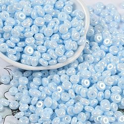 Opaque Colours Luster Glass Seed Beads, Donut, Light Blue, 6.5x3mm, Hole: 1.8mm, about 1363pcs/pound(SEED-P008-01C-09)